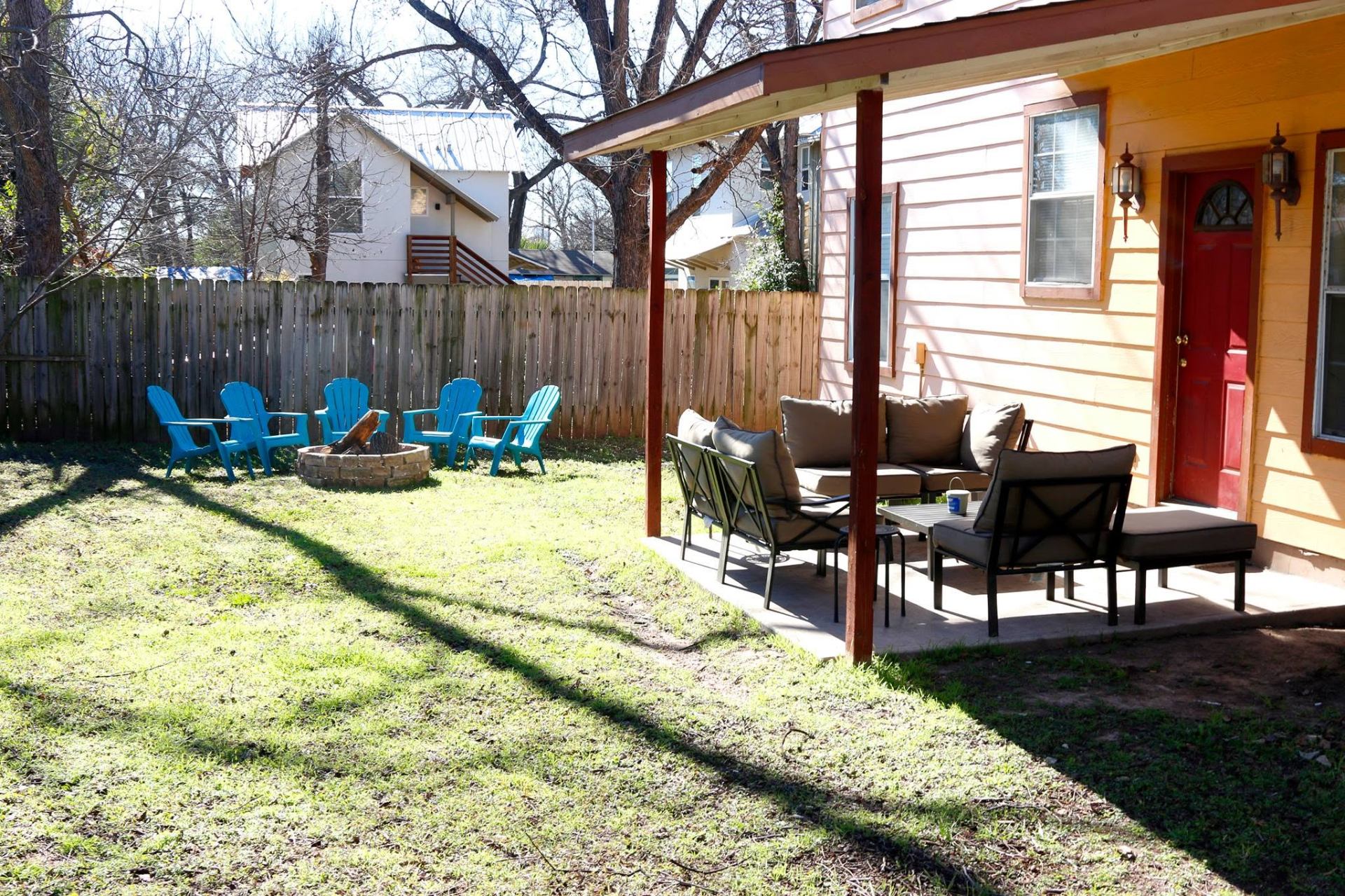 Backyard with covered patio