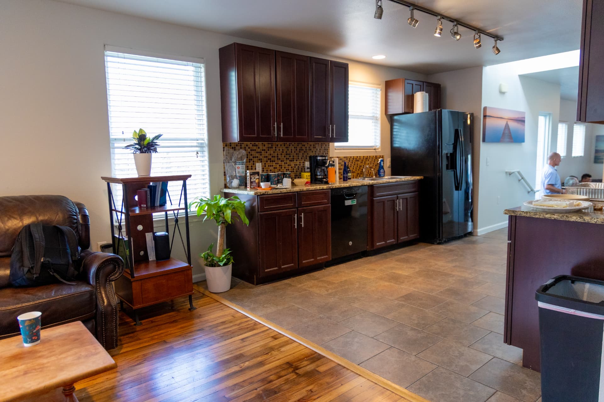 Kitchen opening onto the living room